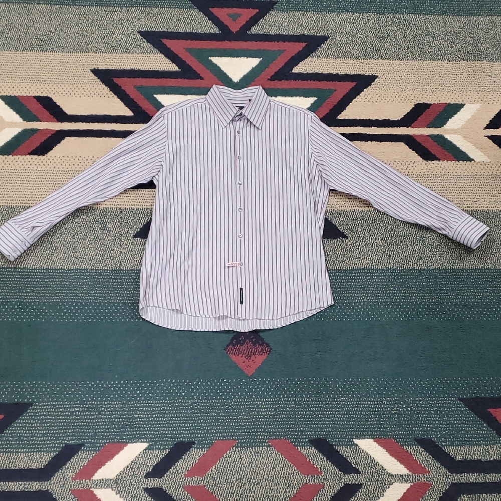 Hugo Boss Red and White Striped Casual Shirt